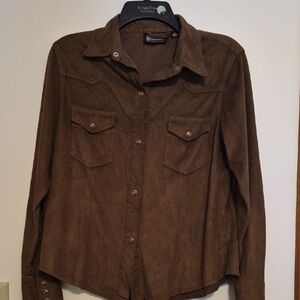 Outback Trading Company Womans Brown Western Cut Suede  Snap FRont Shirt SZ M